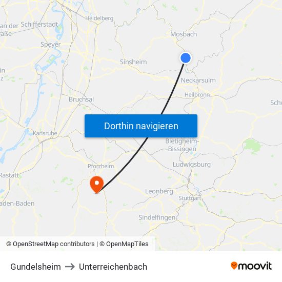 Gundelsheim to Unterreichenbach map