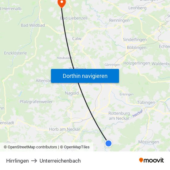 Hirrlingen to Unterreichenbach map