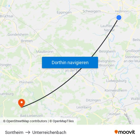 Sontheim to Unterreichenbach map