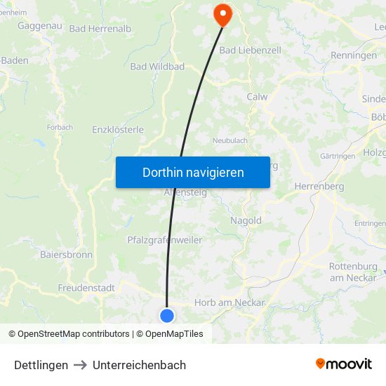 Dettlingen to Unterreichenbach map