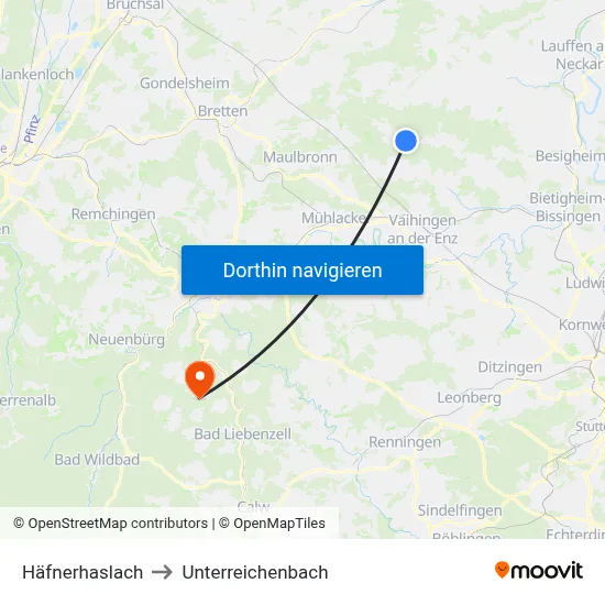 Häfnerhaslach to Unterreichenbach map