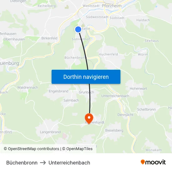 Büchenbronn to Unterreichenbach map