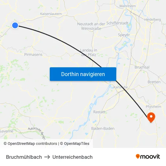 Bruchmühlbach to Unterreichenbach map