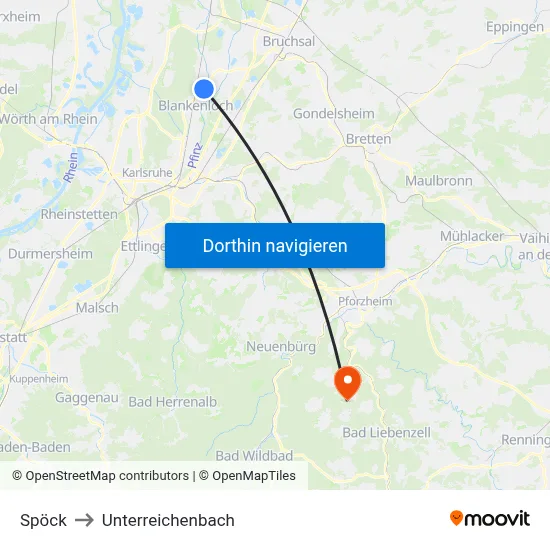 Spöck to Unterreichenbach map