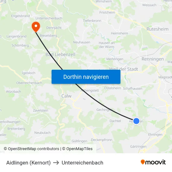 Aidlingen (Kernort) to Unterreichenbach map