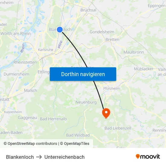 Blankenloch to Unterreichenbach map