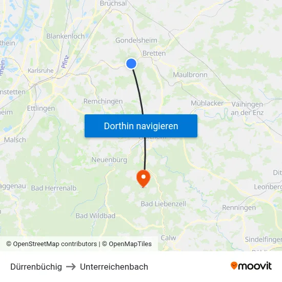Dürrenbüchig to Unterreichenbach map