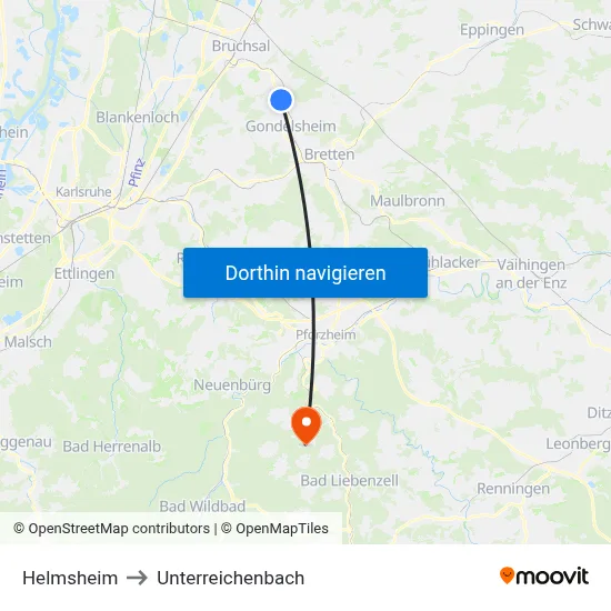 Helmsheim to Unterreichenbach map