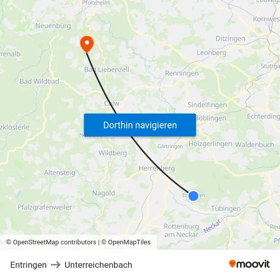 Entringen to Unterreichenbach map