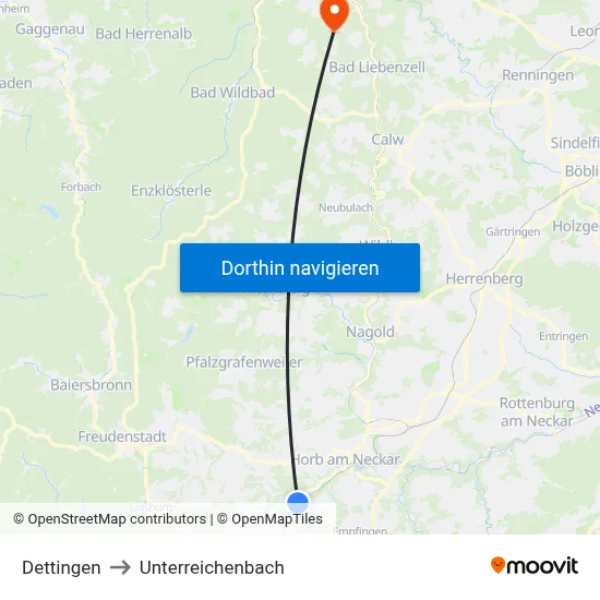 Dettingen to Unterreichenbach map