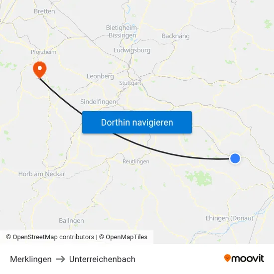 Merklingen to Unterreichenbach map