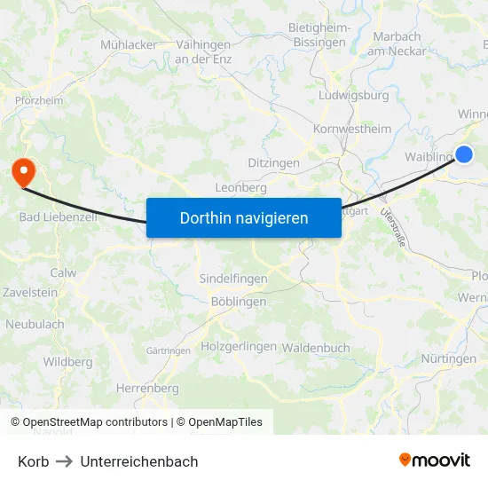 Korb to Unterreichenbach map