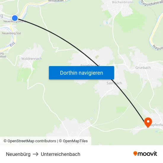 Neuenbürg to Unterreichenbach map