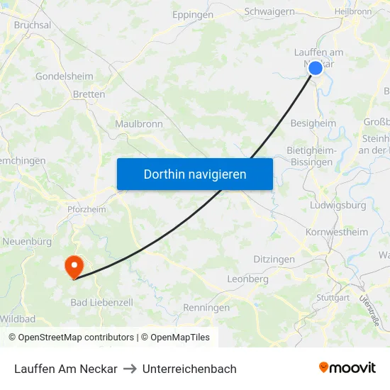 Lauffen Am Neckar to Unterreichenbach map
