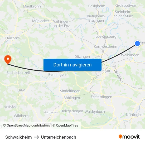 Schwaikheim to Unterreichenbach map