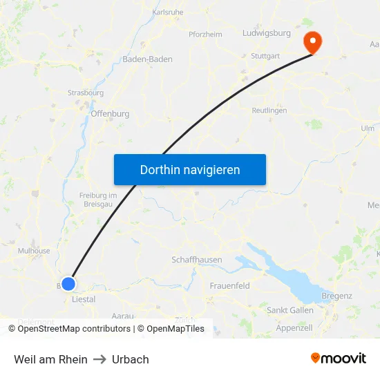Weil am Rhein to Urbach map