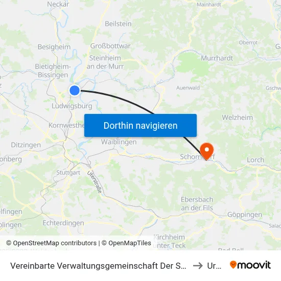 Vereinbarte Verwaltungsgemeinschaft Der Stadt Freiberg am Neckar to Urbach map