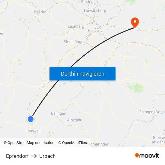 Epfendorf to Urbach map