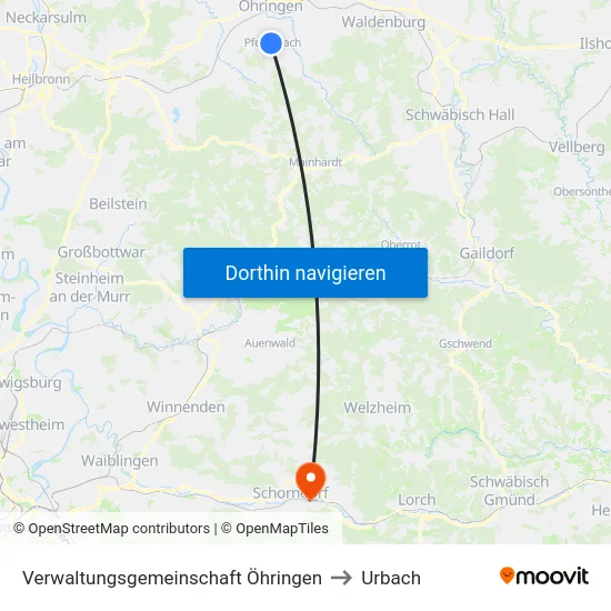 Verwaltungsgemeinschaft Öhringen to Urbach map