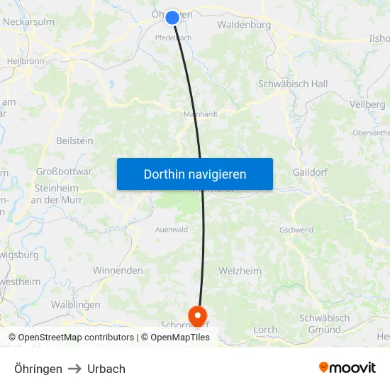 Öhringen to Urbach map