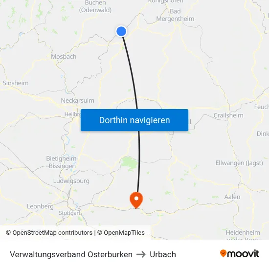 Verwaltungsverband Osterburken to Urbach map