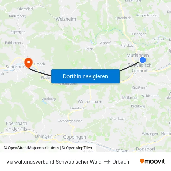 Verwaltungsverband Schwäbischer Wald to Urbach map