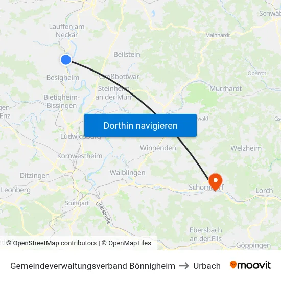 Gemeindeverwaltungsverband Bönnigheim to Urbach map
