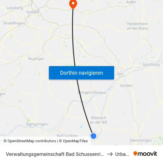 Verwaltungsgemeinschaft Bad Schussenried to Urbach map