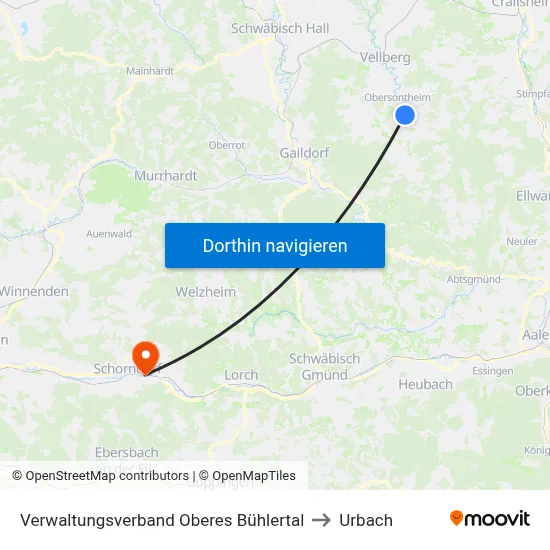 Verwaltungsverband Oberes Bühlertal to Urbach map