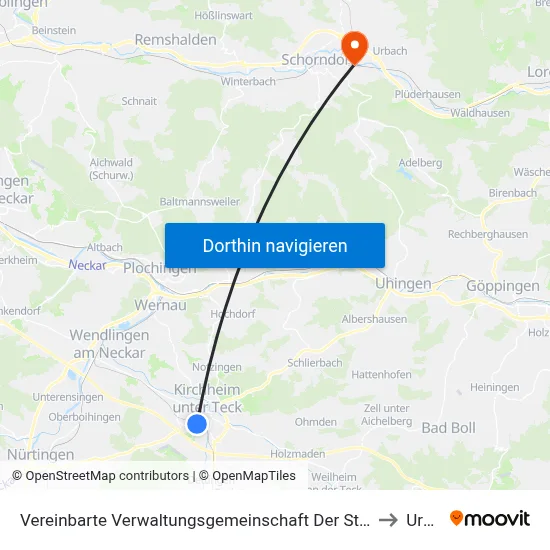 Vereinbarte Verwaltungsgemeinschaft Der Stadt Kirchheim Unter Teck to Urbach map