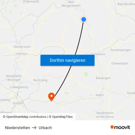 Niederstetten to Urbach map