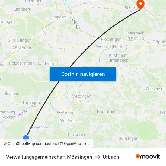 Verwaltungsgemeinschaft Mössingen to Urbach map