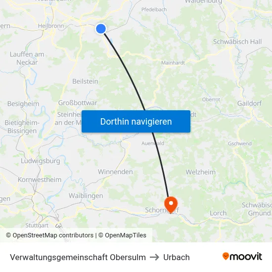 Verwaltungsgemeinschaft Obersulm to Urbach map