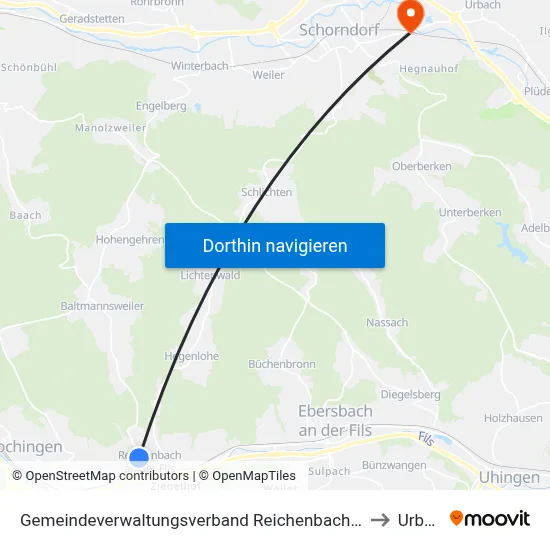 Gemeindeverwaltungsverband Reichenbach An Der Fils to Urbach map