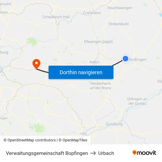 Verwaltungsgemeinschaft Bopfingen to Urbach map