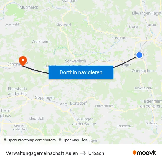 Verwaltungsgemeinschaft Aalen to Urbach map
