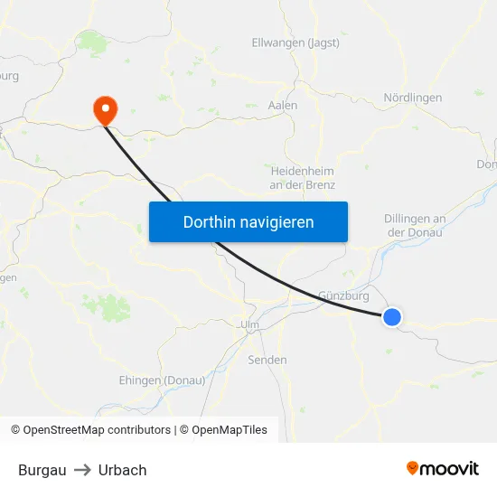 Burgau to Urbach map