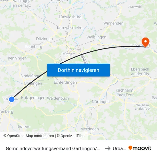 Gemeindeverwaltungsverband Gärtringen/Ehningen to Urbach map