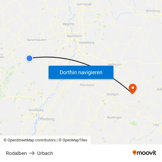 Rodalben to Urbach map