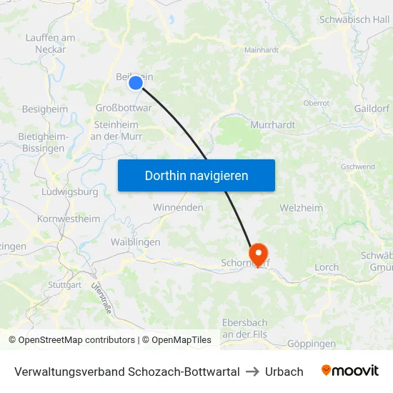 Verwaltungsverband Schozach-Bottwartal to Urbach map