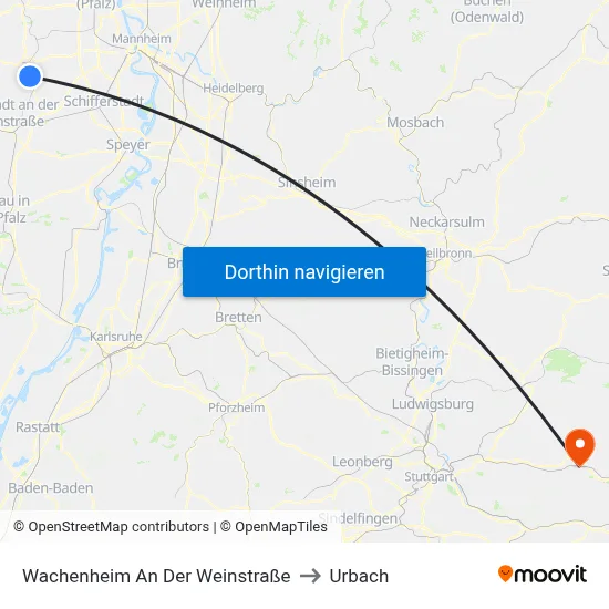Wachenheim An Der Weinstraße to Urbach map