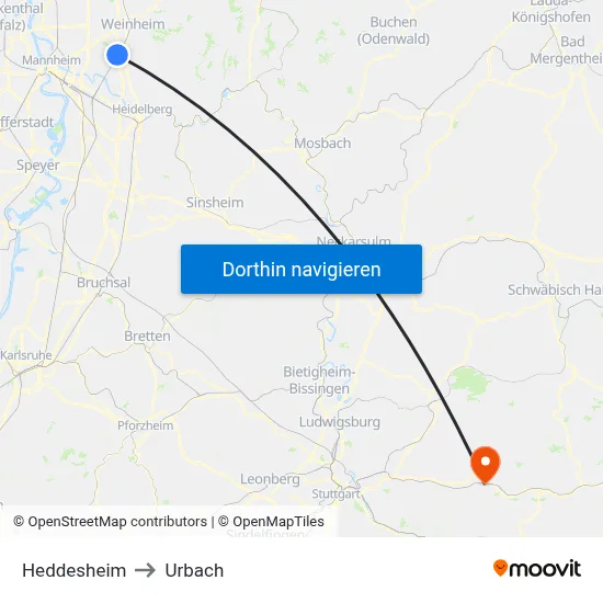 Heddesheim to Urbach map