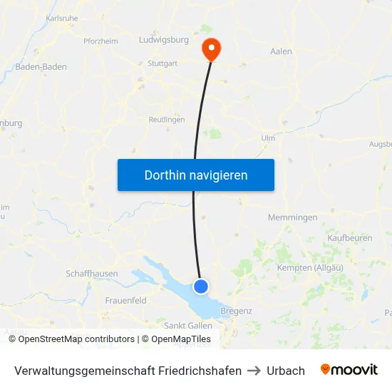 Verwaltungsgemeinschaft Friedrichshafen to Urbach map