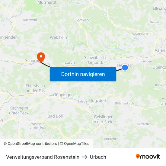 Verwaltungsverband Rosenstein to Urbach map