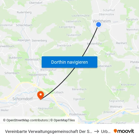 Vereinbarte Verwaltungsgemeinschaft Der Stadt Welzheim to Urbach map