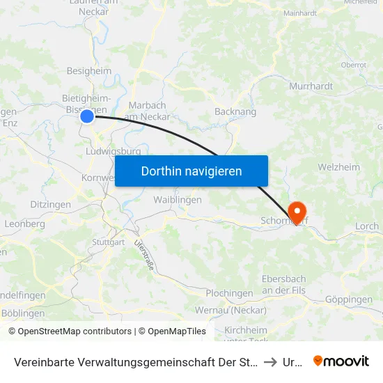 Vereinbarte Verwaltungsgemeinschaft Der Stadt Bietigheim-Bissingen to Urbach map