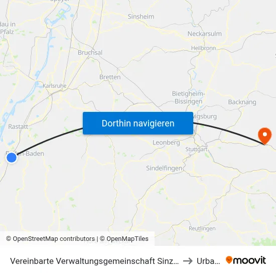 Vereinbarte Verwaltungsgemeinschaft Sinzheim to Urbach map