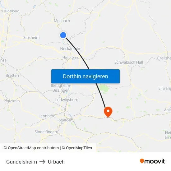 Gundelsheim to Urbach map