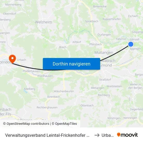 Verwaltungsverband Leintal-Frickenhofer Höhe to Urbach map