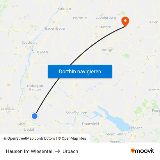 Hausen Im Wiesental to Urbach map